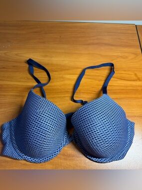 Victorias Secret Uplift Semi Demi Bra Blue Fishnet Lace Detail 36C